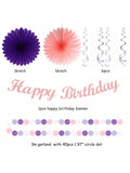 21pcs Purple Lilac Pink Women Birthday Party Decorations Banner Lanterns Pom Poms
