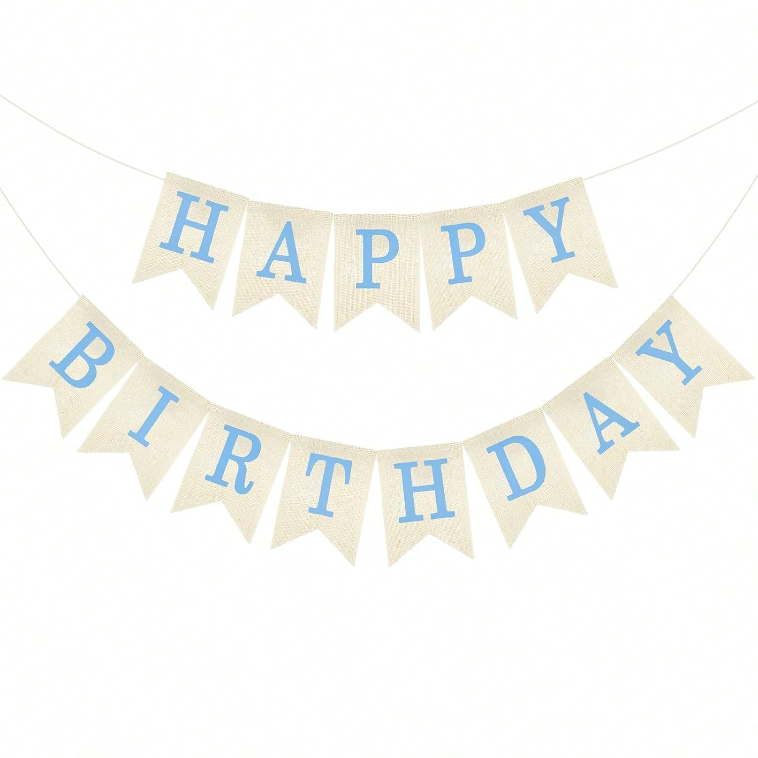 Blue Burlap Happy Birthday Banner for Men Party Decoration Backdrop