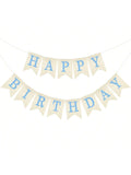 Blue Burlap Happy Birthday Banner for Men Party Decoration Backdrop