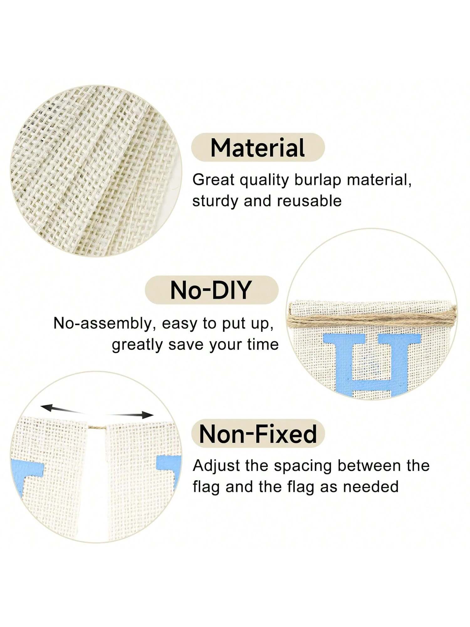 Blue Burlap Happy Birthday Banner for Men Party Decoration Backdrop
