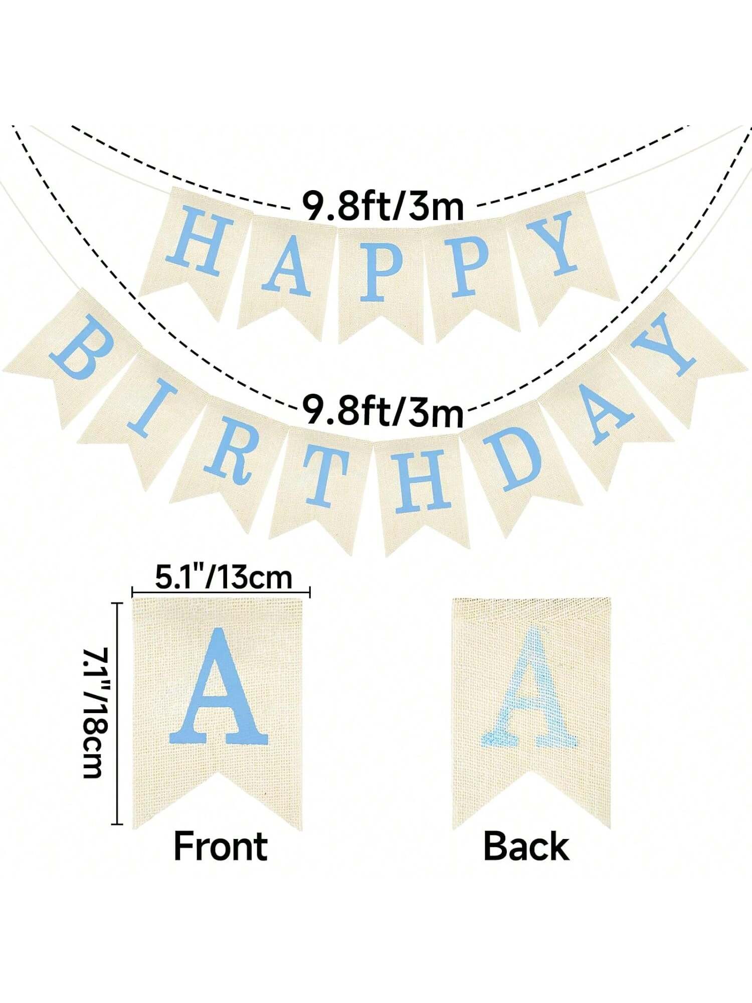 Blue Burlap Happy Birthday Banner for Men Party Decoration Backdrop