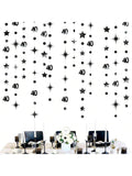 Black 40th Birthday Decorations with Number 40 Metallic Garland and Banner
