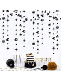 Black 40th Birthday Decorations with Number 40 Metallic Garland and Banner