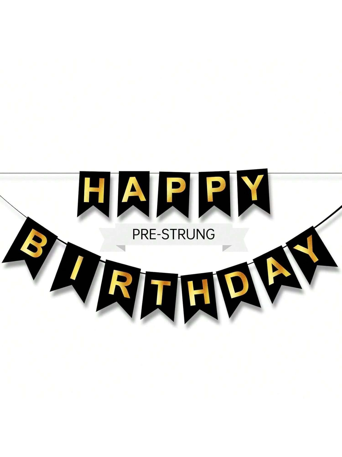 Black and Gold Happy Birthday Banner 16Ft Pre-Strung for Party Decor