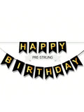 Black and Gold Happy Birthday Banner 16Ft Pre-Strung for Party Decor