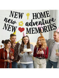 New Home New Adventure Banner Black Glitter for Housewarming and Welcome Party