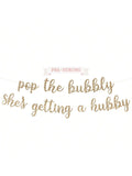 Pre-Strung Pop the Bubbly Gold Glitter Banner for Bachelorette Party Decor