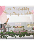 Pre-Strung Pop the Bubbly Gold Glitter Banner for Bachelorette Party Decor