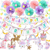 Unicorn Birthday Decor Set with Banner Pom Poms Swirls & Garland