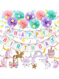 Unicorn Birthday Decor Set with Banner Pom Poms Swirls & Garland