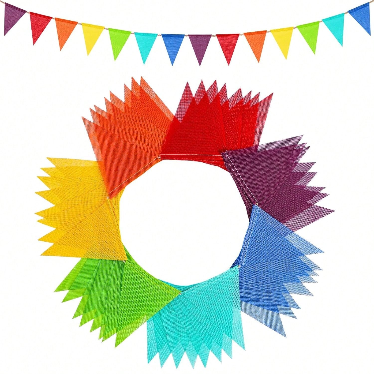 112pcs Rainbow Pennant Banner Garland 72ft Triangle Flags for Parties