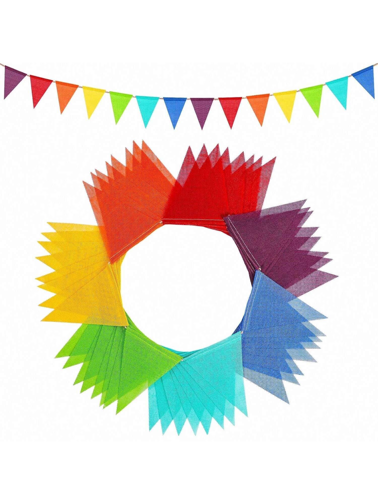 112pcs Rainbow Pennant Banner Garland 72ft Triangle Flags for Parties