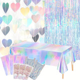 8PCS Iridescent Disco Party Decorations Garland Streamers & Tablecloth