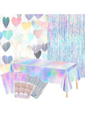 8PCS Iridescent Disco Party Decorations Garland Streamers & Tablecloth