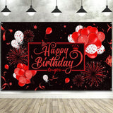 Large Happy Birthday Fabric Backdrop Banner with Glitter Balloons Fireworks 73x43 Inch