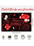 Large Happy Birthday Fabric Backdrop Banner with Glitter Balloons Fireworks 73x43 Inch