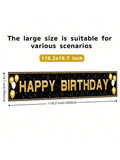 Happy Birthday Banner 118x20in Black Gold Waterproof Indoor Outdoor Party Decor