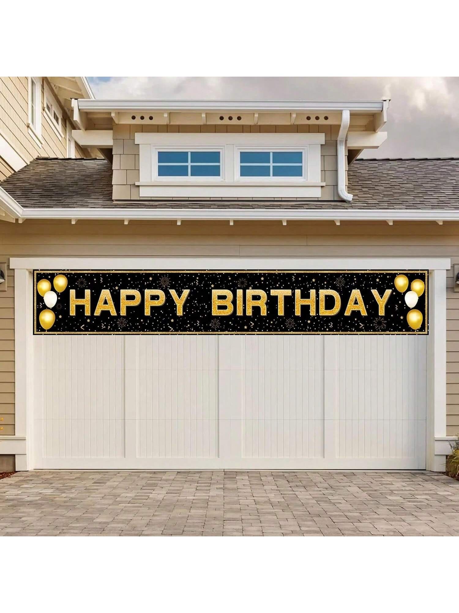 Happy Birthday Banner 118x20in Black Gold Waterproof Indoor Outdoor Party Decor