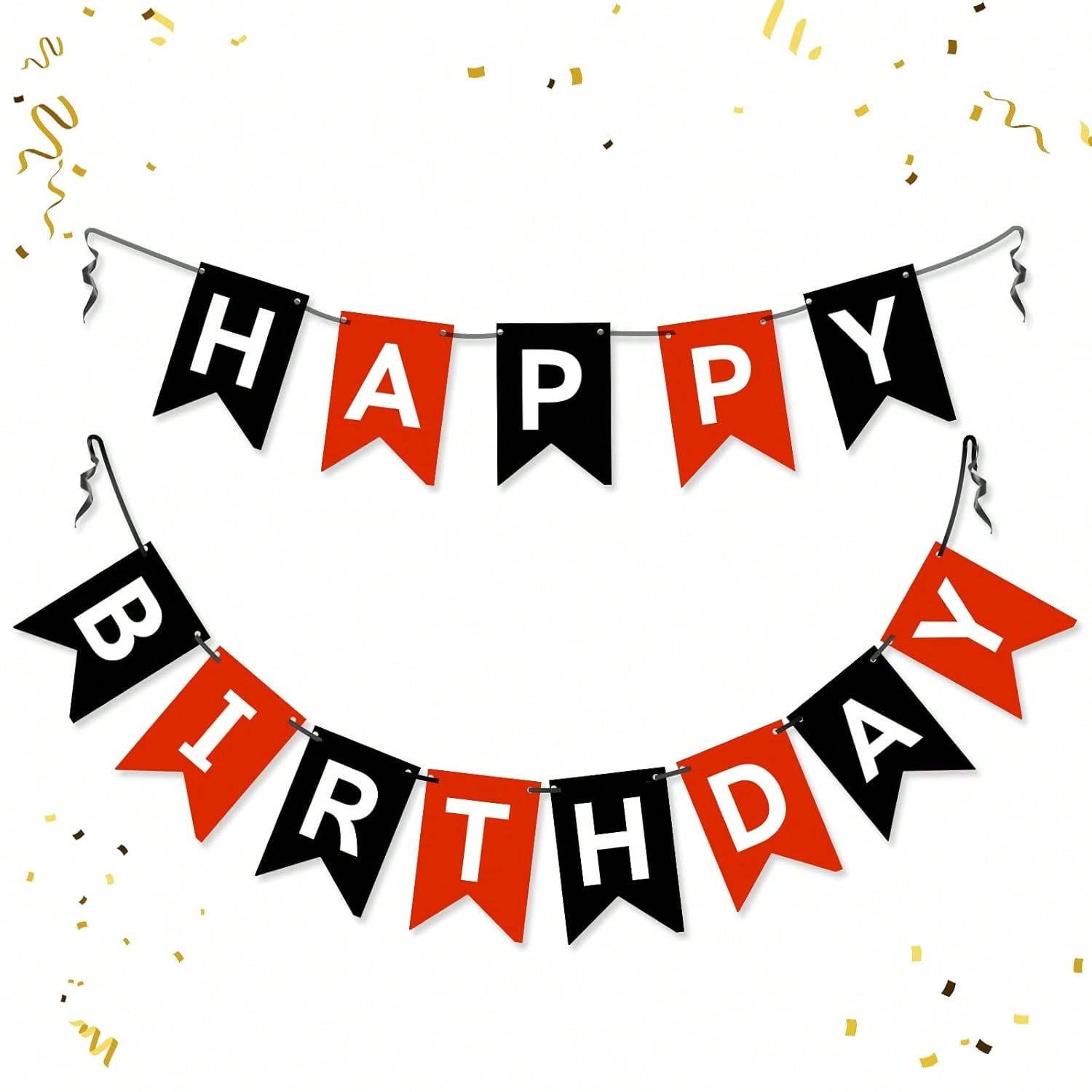 Black and Red Happy Birthday Banner Garland for Kids and Adults Party Decor