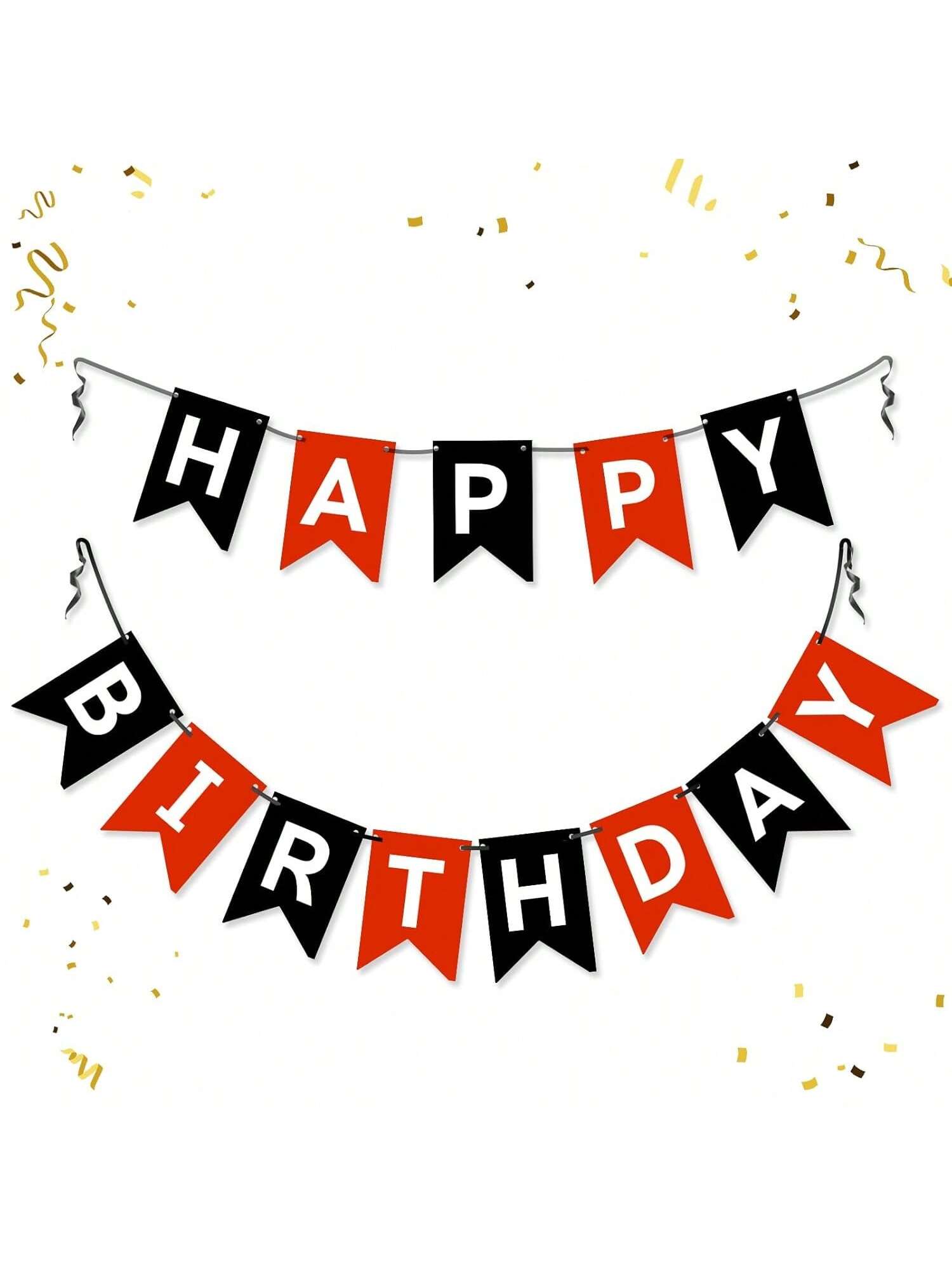 Black and Red Happy Birthday Banner Garland for Kids and Adults Party Decor