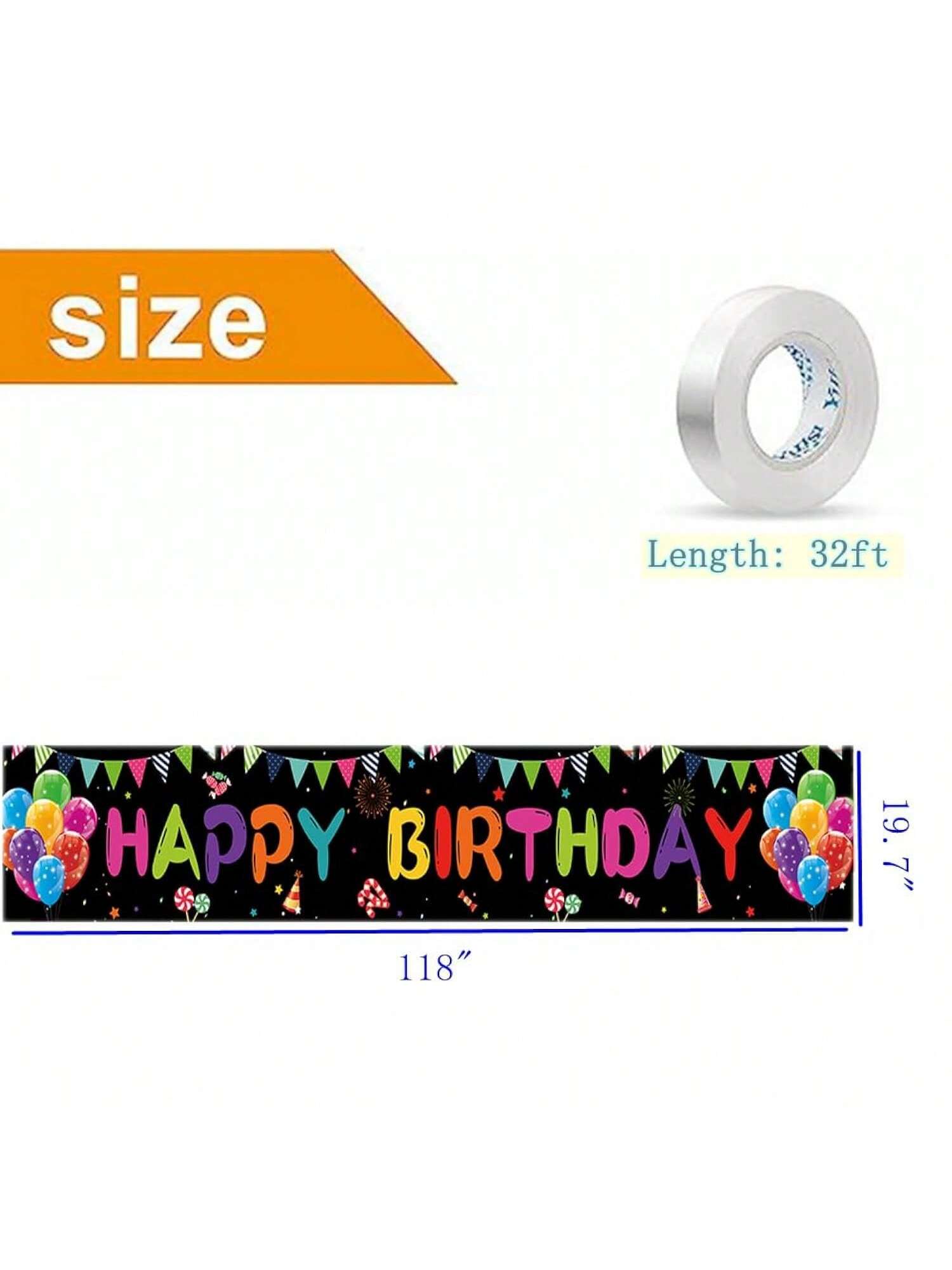 Happy Birthday Yard Banne 118X19.7 Inches, Large Outdoor & Indoor Decoration Banner