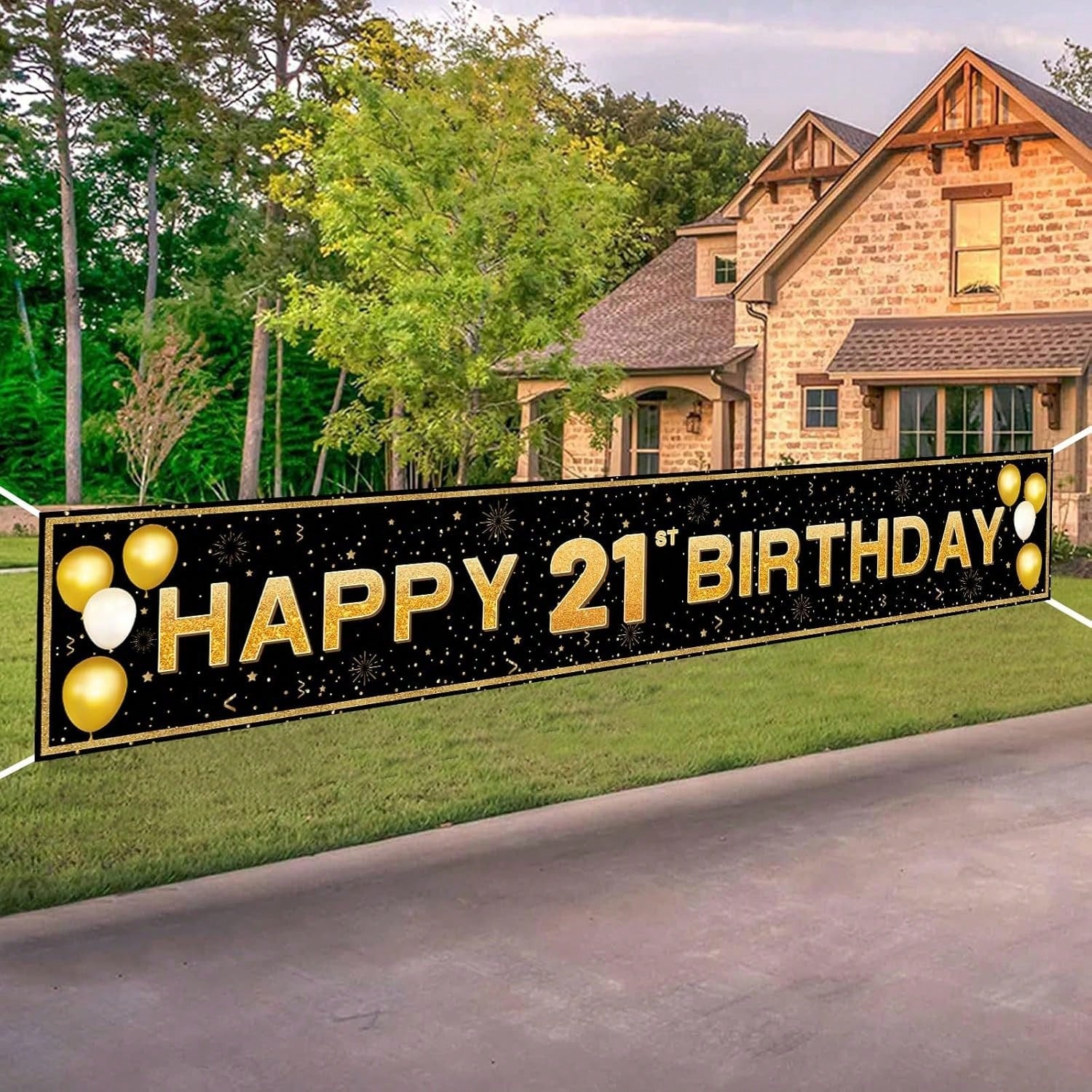 21st Birthday Decorations Black Gold Banner 118x20in for Birthday Party Supplies