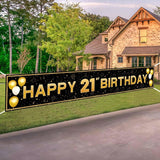 21st Birthday Decorations Black Gold Banner 118x20in for Birthday Party Supplies
