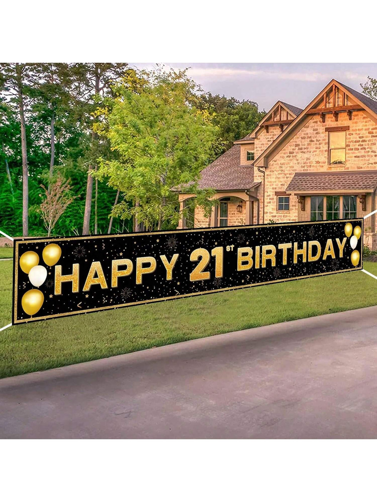 21st Birthday Decorations Black Gold Banner 118x20in for Birthday Party Supplies