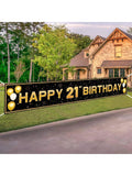 21st Birthday Decorations Black Gold Banner 118x20in for Birthday Party Supplies