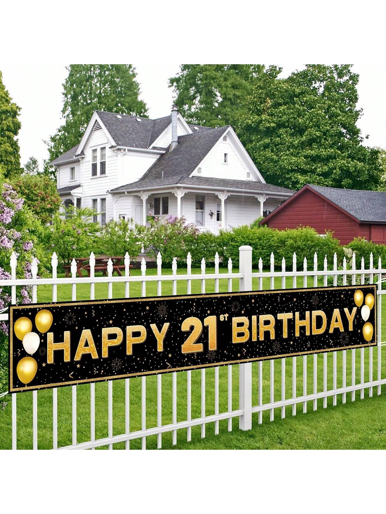 21st Birthday Decorations Black Gold Banner 118x20in for Birthday Party Supplies