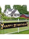 21st Birthday Decorations Black Gold Banner 118x20in for Birthday Party Supplies