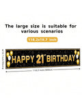 21st Birthday Decorations Black Gold Banner 118x20in for Birthday Party Supplies