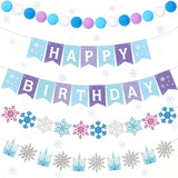 5Pc Snowflake Happy Birthday Banner Blue Felt Castle Winter Party Decor
