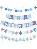 5Pc Snowflake Happy Birthday Banner Blue Felt Castle Winter Party Decor