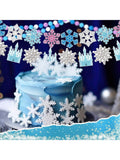 5Pc Snowflake Happy Birthday Banner Blue Felt Castle Winter Party Decor