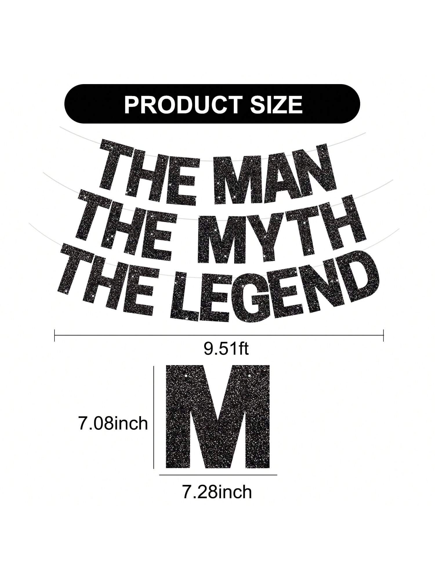 Black Glitter The Man The Myth The Legend Banner for Birthday & Retirement Parties