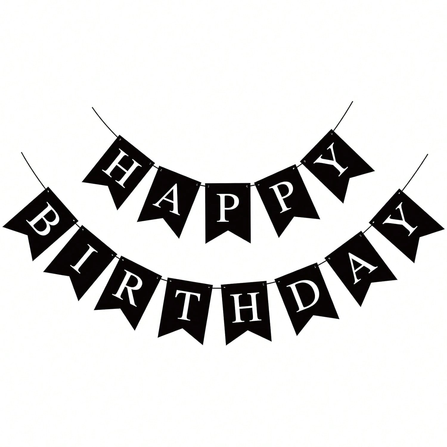 Black Happy Birthday Banner Garland for Kids and Adult Birthday Party Decor