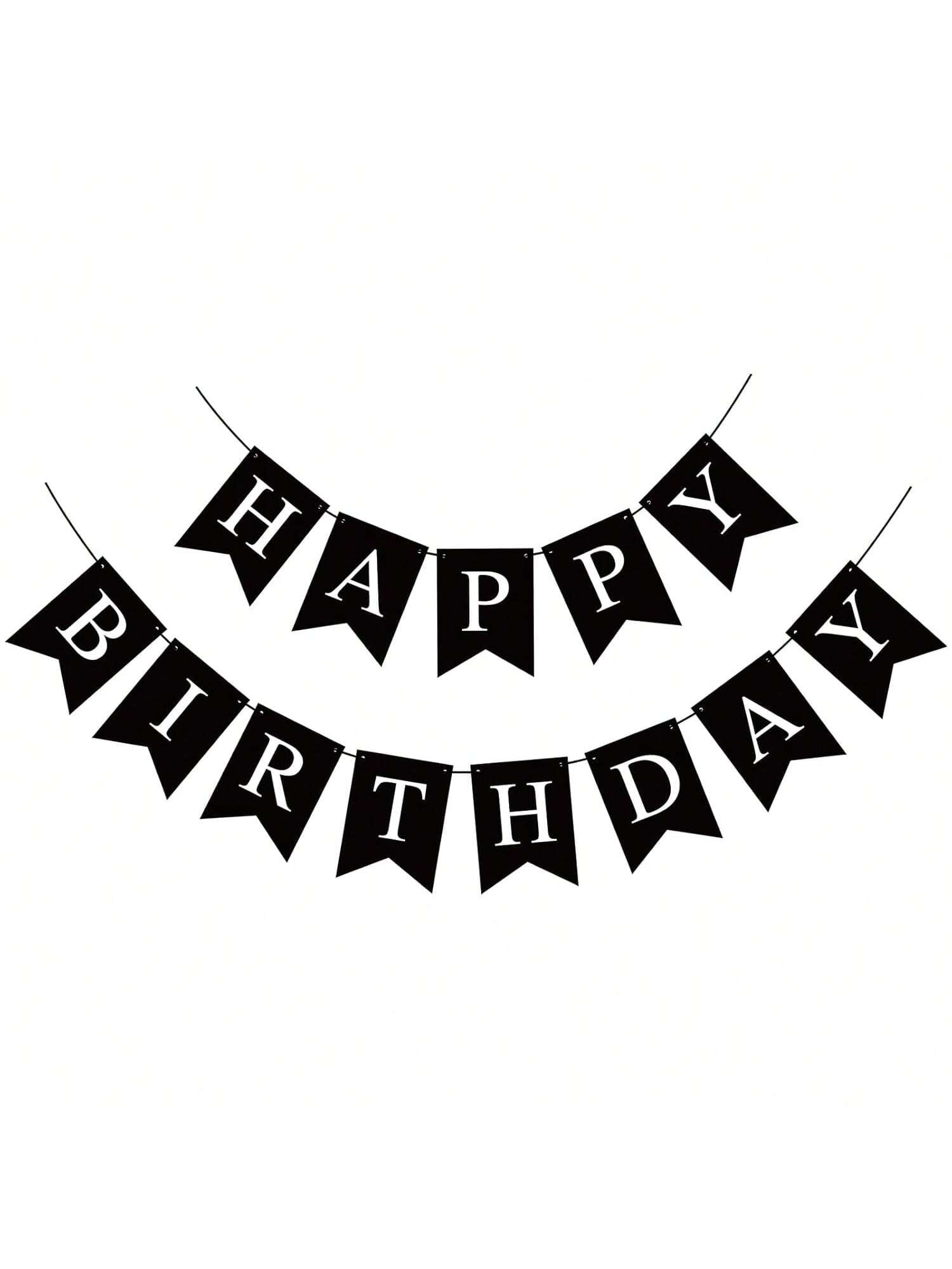 Black Happy Birthday Banner Garland for Kids and Adult Birthday Party Decor