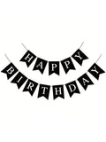 Black Happy Birthday Banner Garland for Kids and Adult Birthday Party Decor