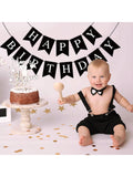 Black Happy Birthday Banner Garland for Kids and Adult Birthday Party Decor