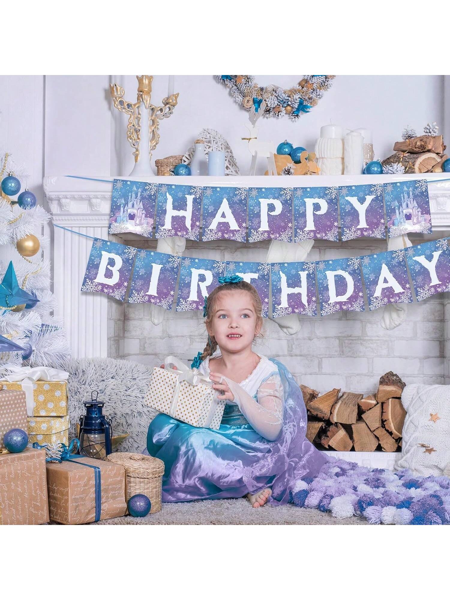Frozen Birthday Party Banner with Snowflakes for Winter Wonderland Decor