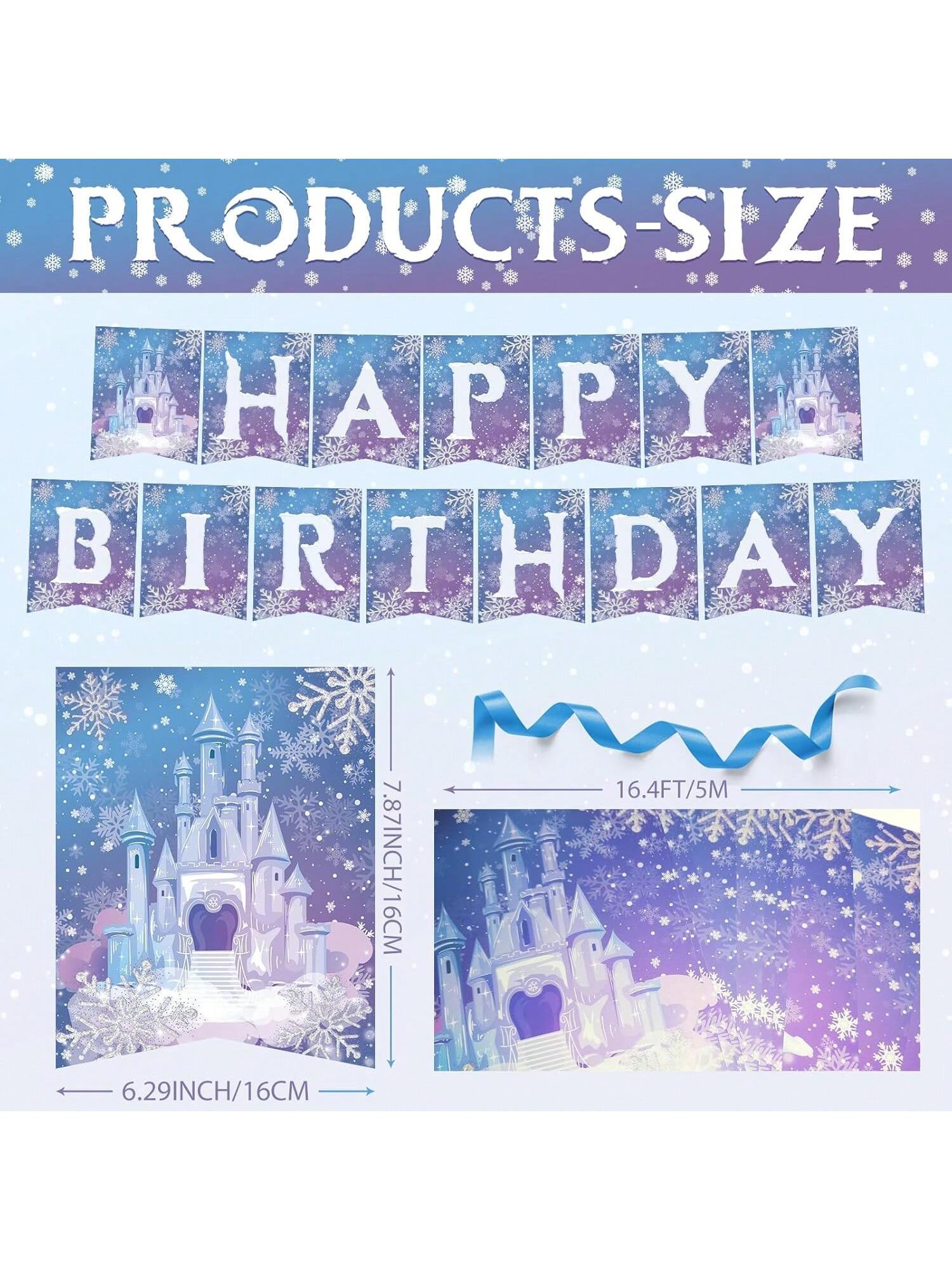 Frozen Birthday Party Banner with Snowflakes for Winter Wonderland Decor
