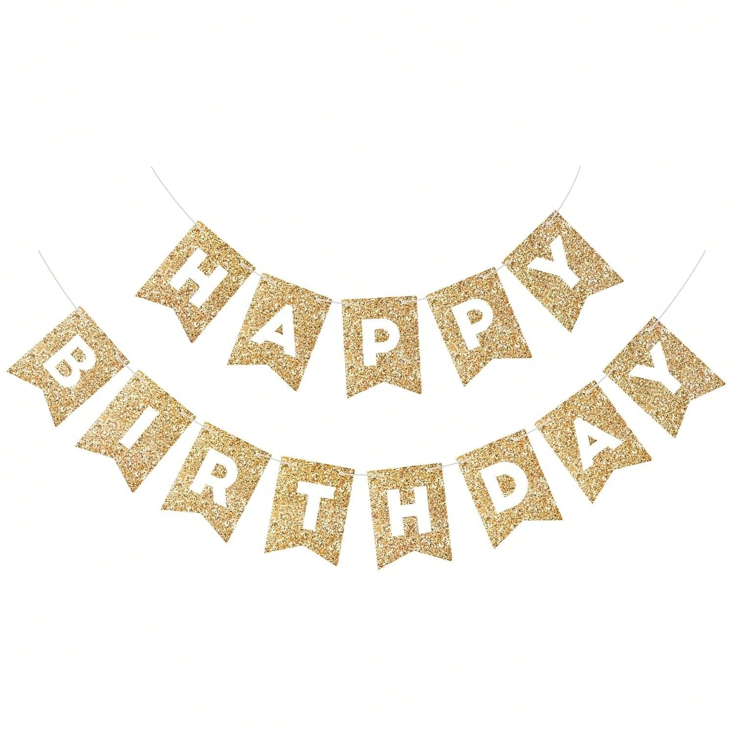 Gold Happy Birthday Banner Garland for Kids and Adults Party Wall or Door Decor