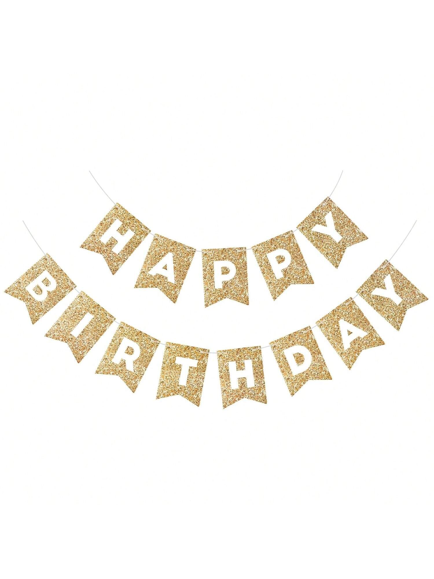 Gold Happy Birthday Banner Garland for Kids and Adults Party Wall or Door Decor