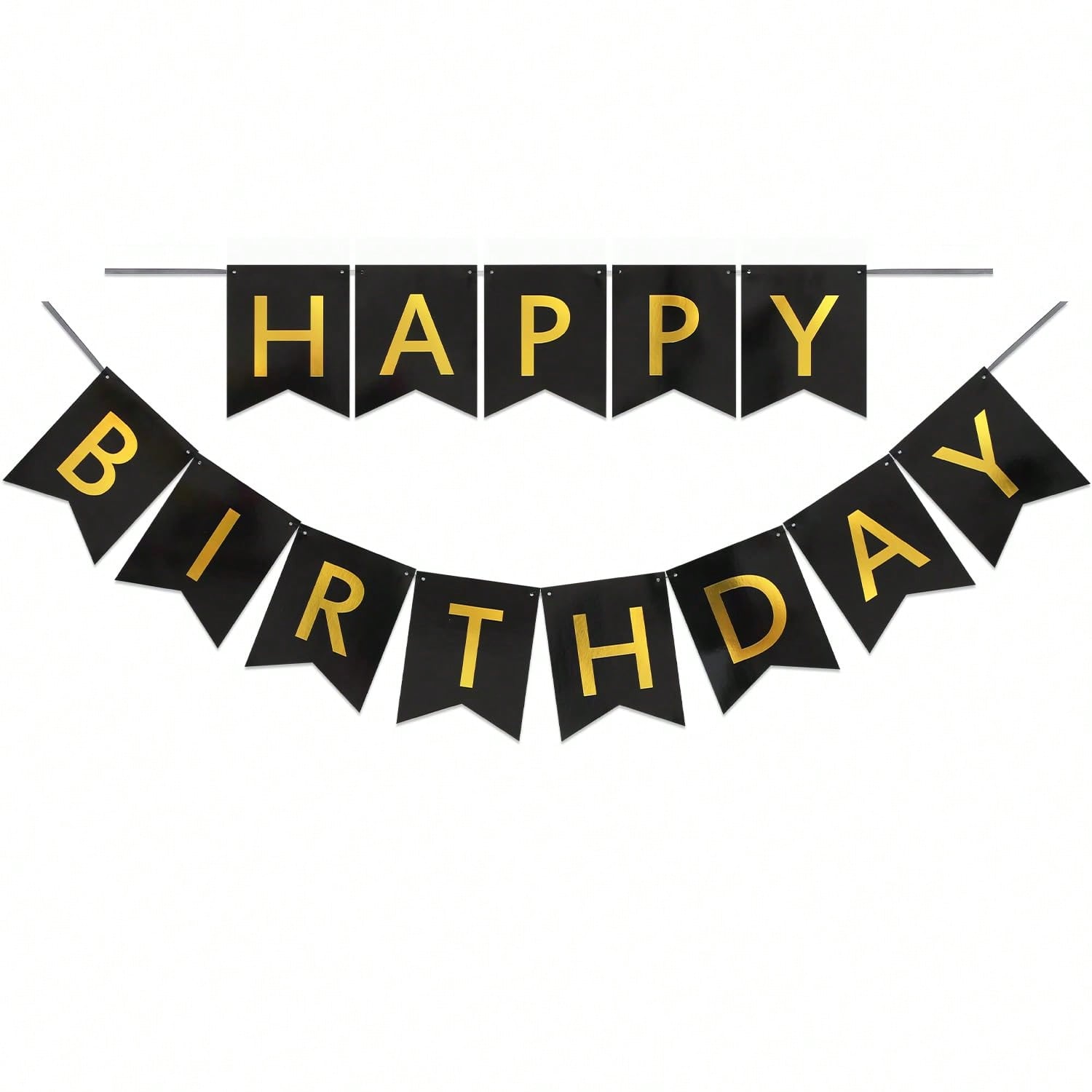9-Ft Happy Birthday Banner Black and Gold for Reusable Party Wall Decor
