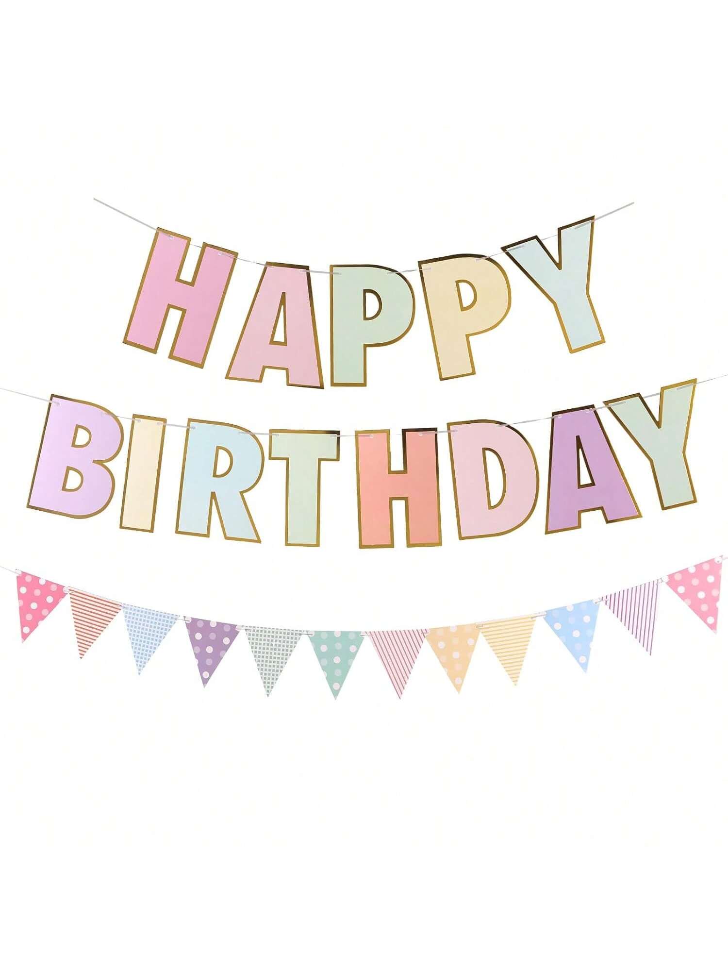 Multicolor Macaron Happy Birthday Banner 8x6 Inch for Pastel Party Decor