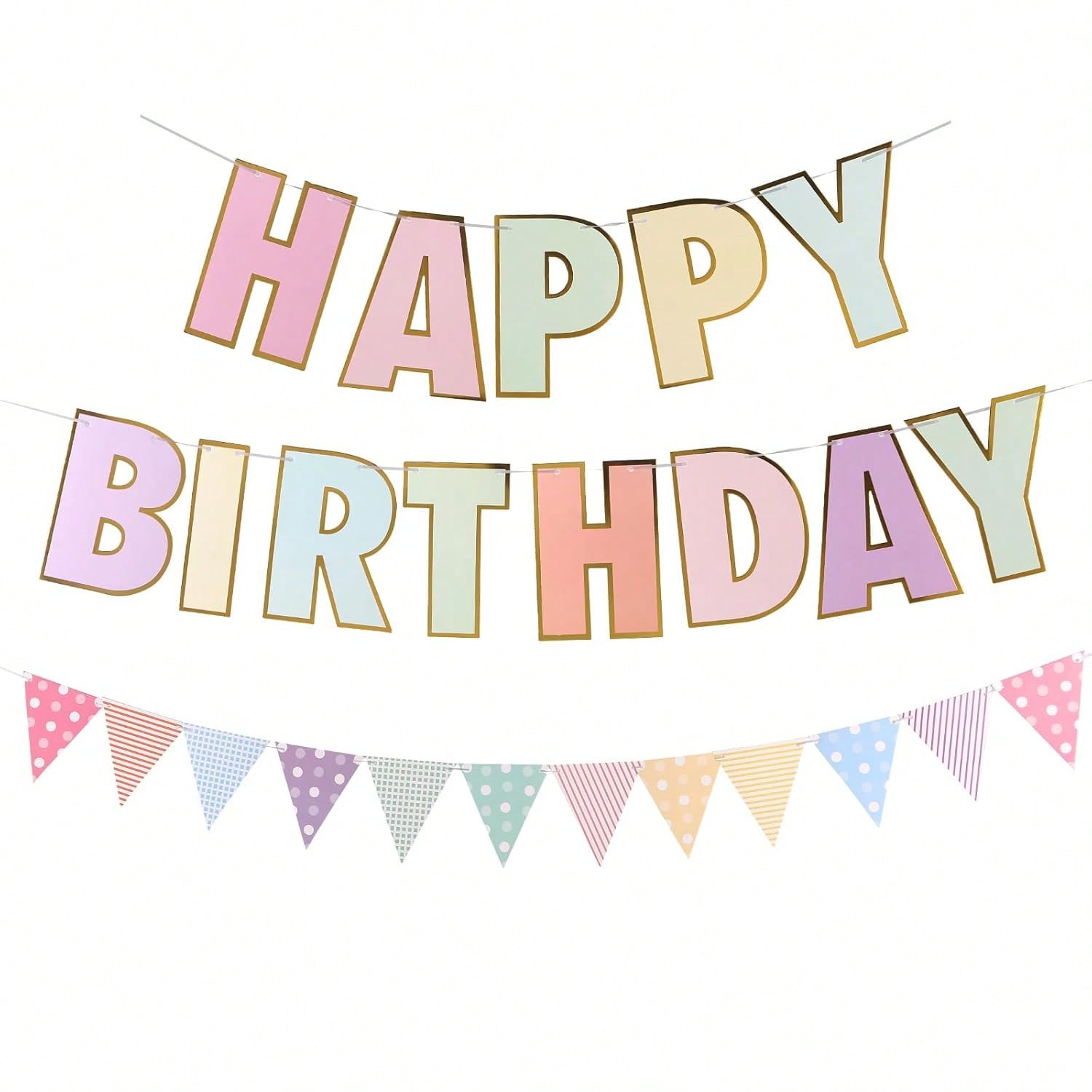Multicolor Macaron Happy Birthday Banner 8x6 Inch for Pastel Party Decor