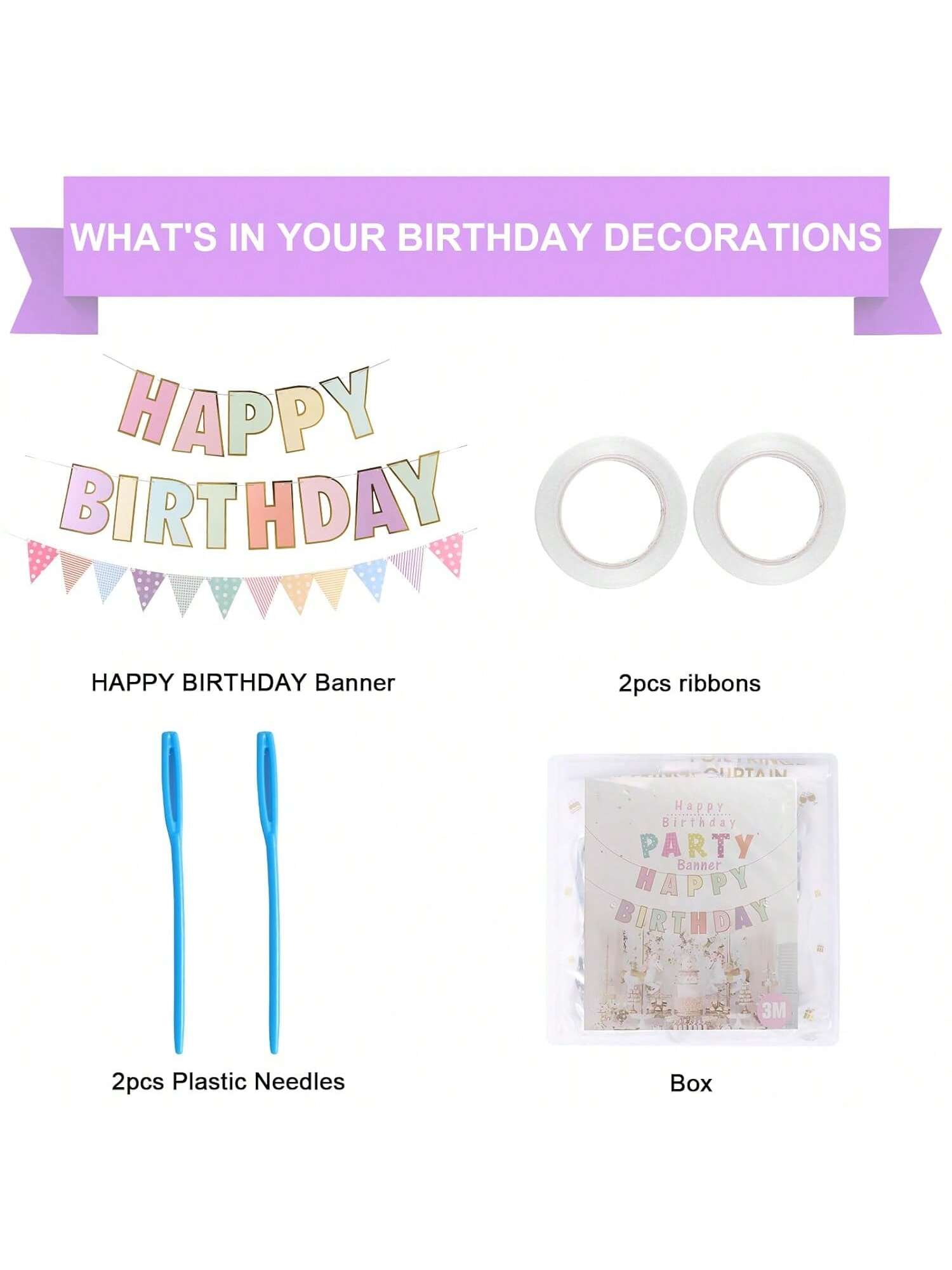 Multicolor Macaron Happy Birthday Banner 8x6 Inch for Pastel Party Decor