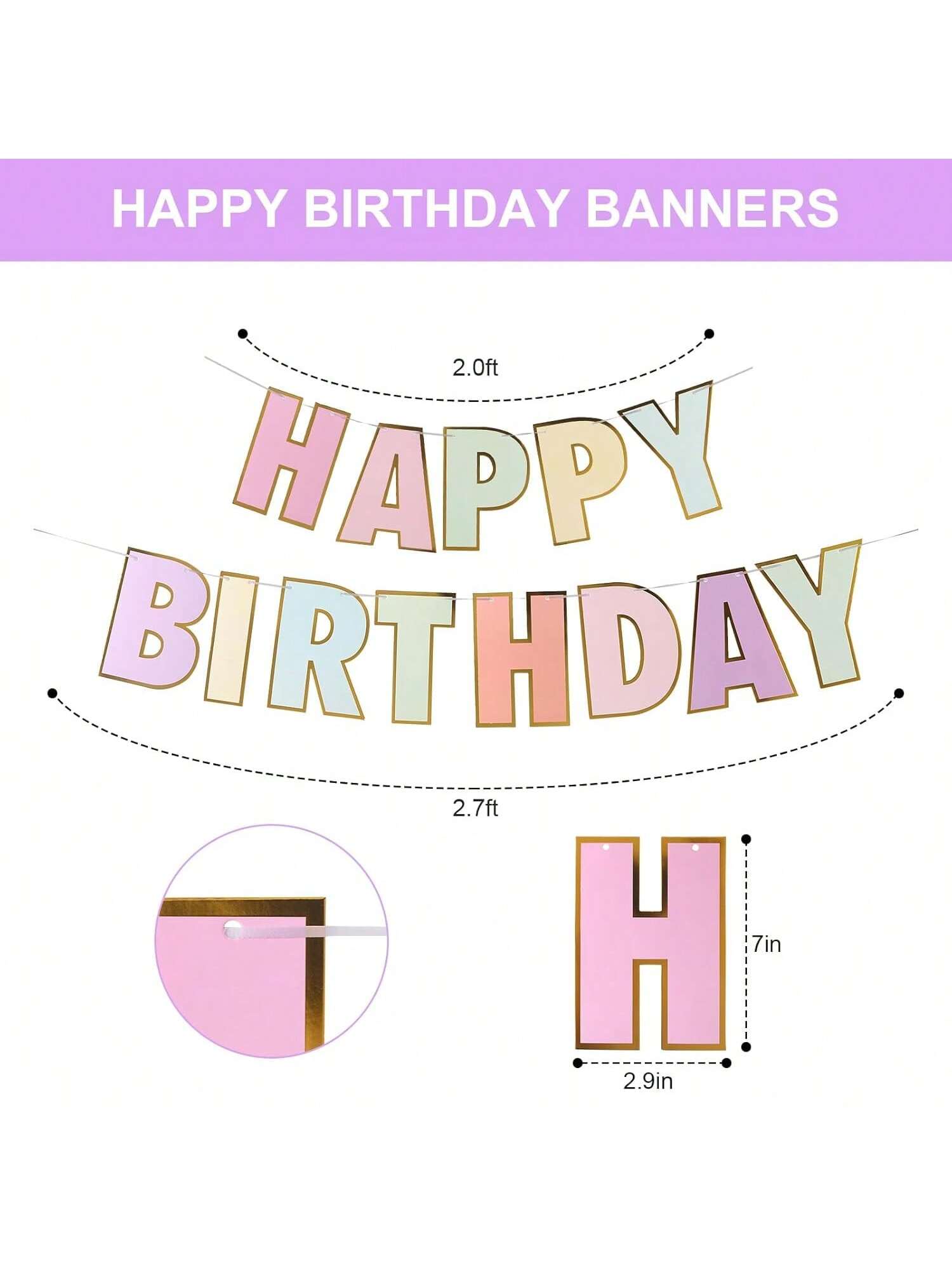 Multicolor Macaron Happy Birthday Banner 8x6 Inch for Pastel Party Decor