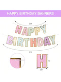 Multicolor Macaron Happy Birthday Banner 8x6 Inch for Pastel Party Decor